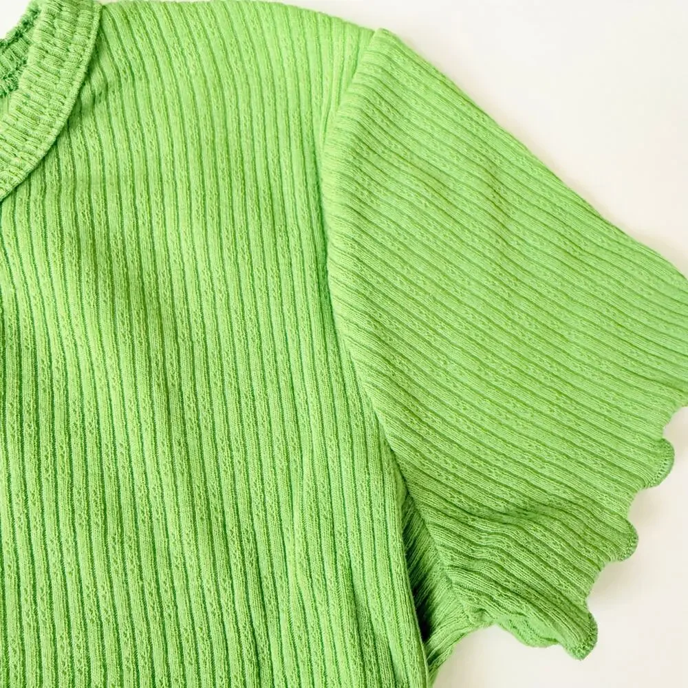 Full Tilt Girls' XL Ribbed Green Lettuce Hem T-Shirt - Picture 2 of 5